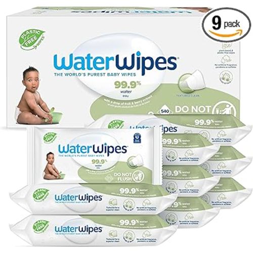 WaterWipes Plastic-Free Textured Clean, Toddler & Baby Wipes, 99.9% Water Based Wipes, Unscented & Hypoallergenic for Sensitive Skin, 540 Count (9 packs), Packaging May Vary - 60 Count (Pack of 9)