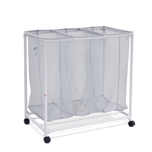 Mainstays 3 Bag Mesh Rolling Sorter Laundry Cart, Soft Silver