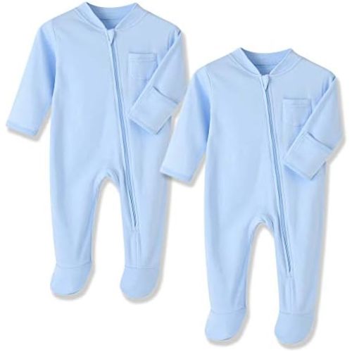 Eleven's Kingdom Baby Kids Sleep and Play,Baby Cotton Pajamas with Mitten Cuffs, 2 Way Zipper Footed Sleeper 0-12 Month