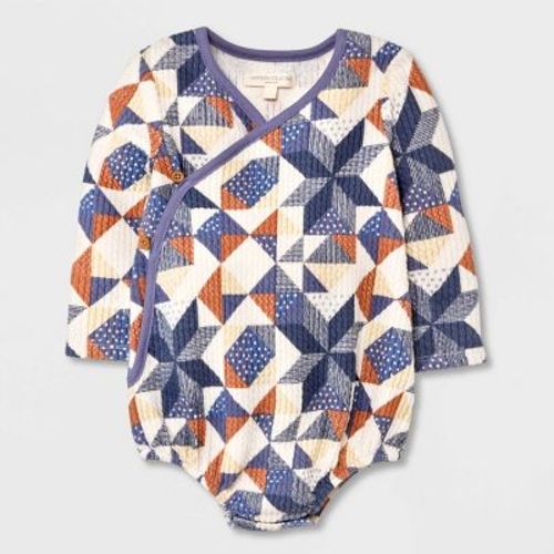 Grayson Collective Baby Patchwork Wrap Bodysuit - Cream/Violet, Size: 6-9M