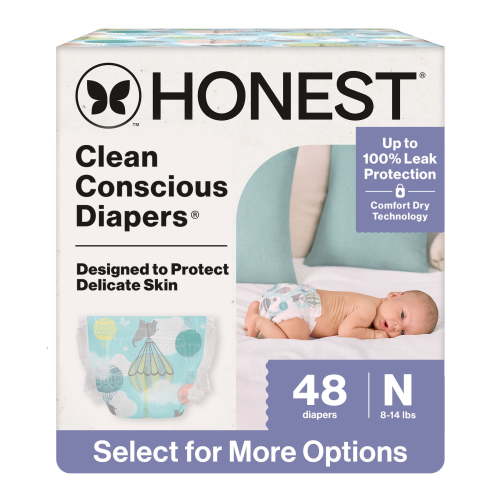 Honest® Clean Conscious Baby Diapers Size Newborn (<10 lbs), Hypoallergenic and Plant Based, 48 Count