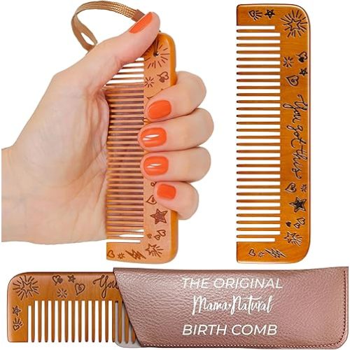 Mama Natural Wooden Labor Comb – Essential Birth & Delivery Support | Ergonomic Wood Comb for Pregnancy, Contractions & Acupressure Relief