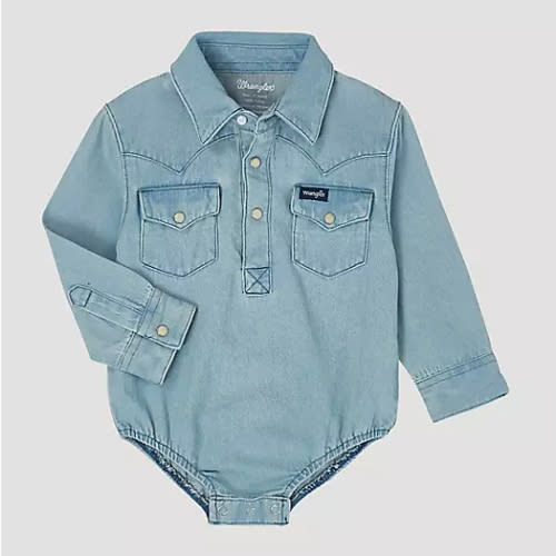 Baby Boy Long Sleeve Denim Bodysuit with Western Snap Placket | COLLECTIONS | Wrangler®