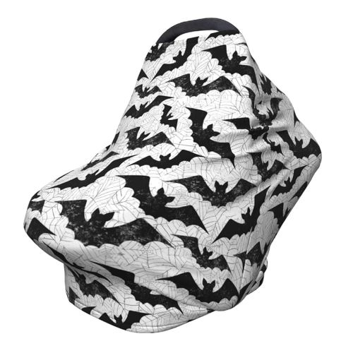 Black Bat Goth Baby Stuff Car Seat Cover for Baby Carseat Covers for Girl Boy Stretchy Soft Breathable Breastfeeding Infant Car Seat Canopy Carrier Cover