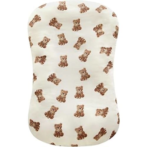 LifeTree Muslin Baby Lounger Cover, Newborn Slipcover Lounger Cover for Boys Girls Infant, Soft 70% Viscose from Bamboo and 30% Cotton, Cover Only, Bear Pattern