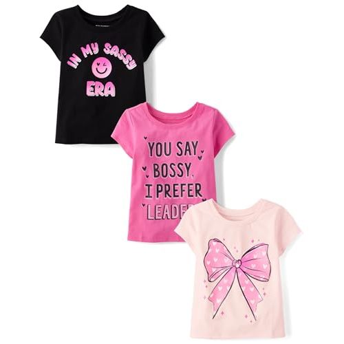 The Children's Place Baby Girls' and Toddler Assorted Everyday Short Sleeve Graphic T-Shirts,multipacks