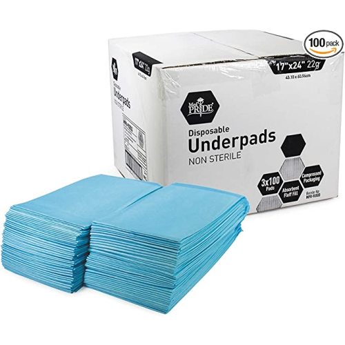 Medpride Disposable Underpads 17'' x 24'' (100-Count) Incontinence Pads, Bed Covers, Puppy Training | Thick, Super Absorbent Protection for Kids, Adults, Elderly | Liquid, Urine, Accidents