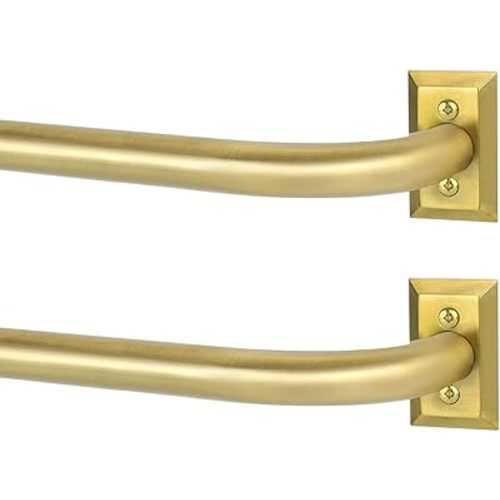 Gold Wrap Around Curtain Rods 2 Pack:Blackout Heavy Duty Adjustable Window Curtain Rod for Bedroom Kitchen,Modern Decorative Curved French Metal Drapery Rods Easy Install,Brushed Gold 28-48"