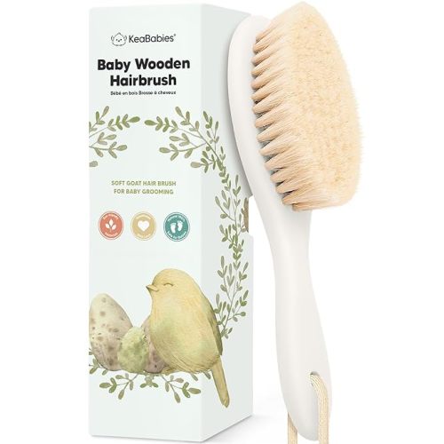 Wooden Baby Hair Brush - Cradle Cap Baby Brush with Soft Goat Bristles, Perfect Gentle Scalp Newborn Comb for Infant, Girls, Boys, Bath Essentials (Vanilla, Oval)