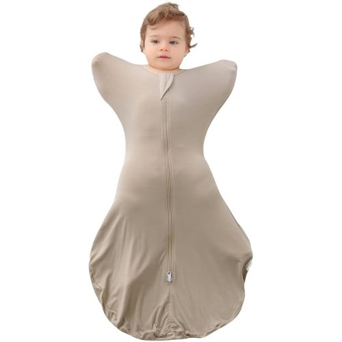 Baby Transition Swaddle Baby Arms up Swaddle with 2-Way Zipper Baby Sleep Sack 0.5 TOG Khaki Medium 3-6 Months