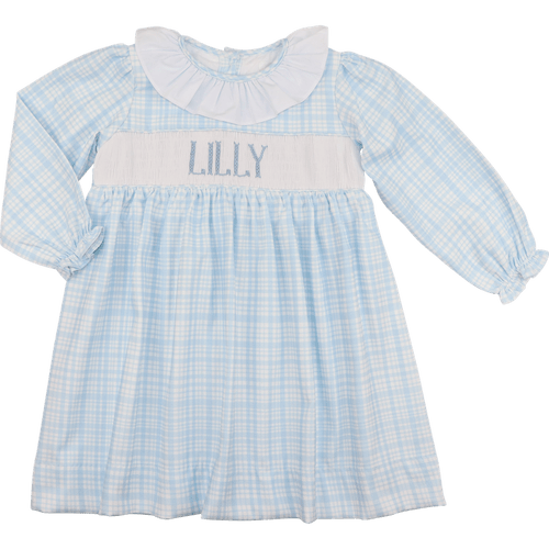 Blue Plaid Corduroy Custom Smocked Dress - Cecil and Lou