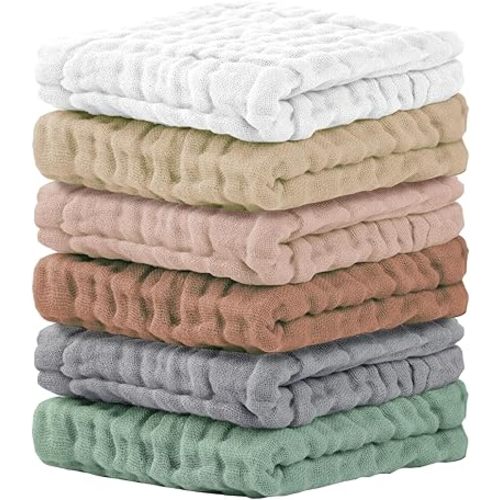 Cuddle Campus Baby Washcloths 6 Packs, Muslin Washcloths Baby,Cotton Burp Cloths, Extra Absorbent and Soft Wash Clothes for Newborns, 12x12 Inches