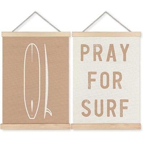 ignytiger Coastal Beach Surfing Wall Art Poster Framed, Surf Room Decor, Pray for Surf Beachy Canvas Wall Art Prints for Home Bedroom Living Room Decor, 12x16 Inches Set of 2