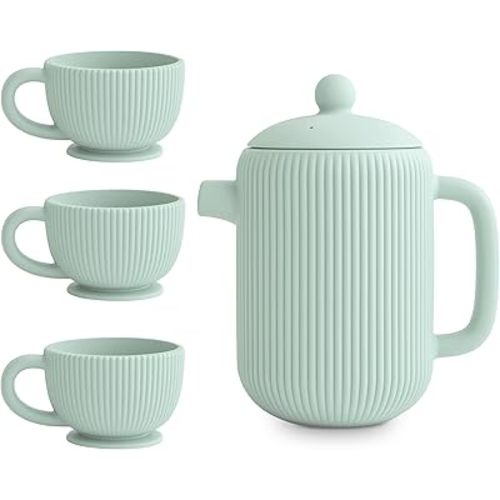 mushie Silicone Baby Tea Play Set | 4 Pieces Kitchen Play Toys for Toddlers 10 Months+ (Cambridge Blue)