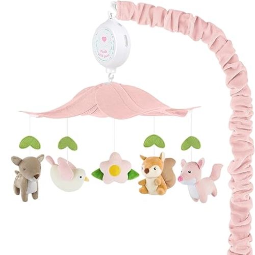 PIIKAGO Woodland Crib Mobile for Girls – Cute Animals Baby Mobile for Crib with Upgraded 3-Mode Music Box, Pink Nursery Mobiles, Fits Standard Cribs, Forest Nursery Decor