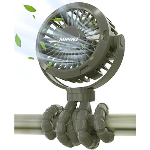 Mini Portable Baby Stroller Fan,3 Speed Personal Handheld Fan,Battery Operated Rechargeable 360° Flexible Tripod Cooling Fan, Suitable for Car Seat Crib Treadmill Golf Cart Travel(Green)