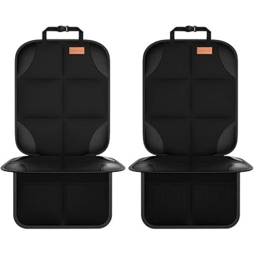 Car Seat Protector, 2Pack Seat Protector Protect Child Seats with Thickest Padding and Non-Slip Backing Mesh Pockets for Baby and Pet,Sedan SUV Truck (Black)