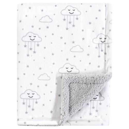 Hudson Baby Infant Plush Blanket with Faux Shearling Back, Gray Clouds, One Size - Gray Clouds - One Size