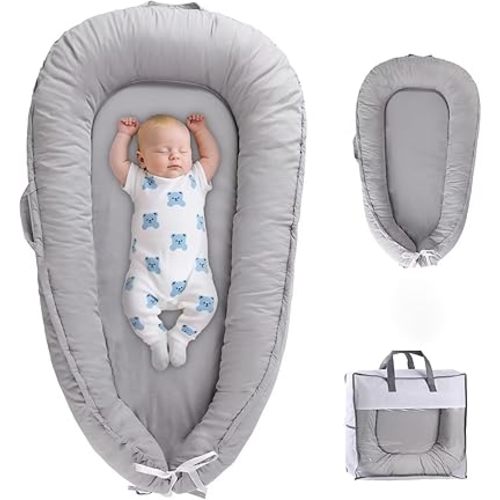 Baby Lounger for Newborn 0-24 Months, Baby Nest Snuggle Me Lounger Cover Soft Breathable Cotton, Newborn Essentials for Baby Boys & Girls Gift, Portable Infant Lounger for Home and Travel