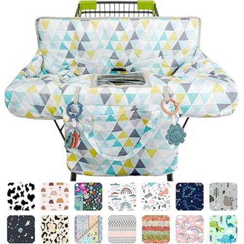 Shopping Cart Cover for Baby 2-in-1 High Chair Cover with Safety Harness Multifunctional Geometry Pattern Cart Covers for Babies Soft Padded Grocery Cart Cover for Baby Boy Girl