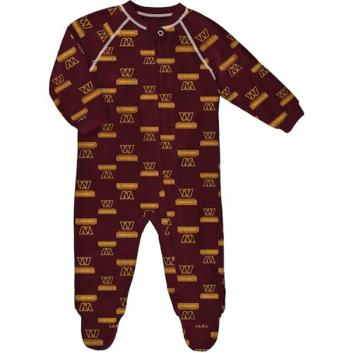 Newborn & Infant Burgundy Washington Commanders Allover Print Raglan Full-Zip Sleeper