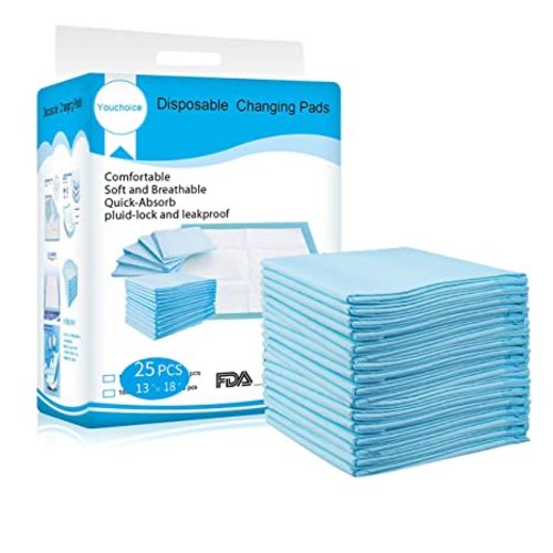 Disposable Changing Pads Mats, Soft and Waterproof Leak-Proof Breathable Disposable Underpads for Baby (18Lx13W,25Pads)