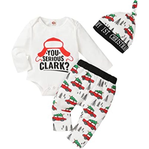 YOUNGER STAR Family Christmas Newborn Baby Xmas Car Romper Pants+Xmas Hat Coming Home Outfits Set
