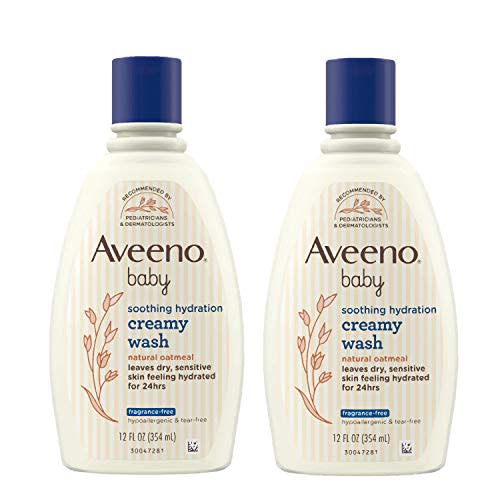 Aveeno Baby Soothing Hydration Creamy Body Wash with Natural Oatmeal, Baby Bath Wash for Dry & Sensitive Skin, Hypoallergenic, Fragrance-, Paraben- & Tear-Free Formula, 12 fl. oz (Pack of 2)