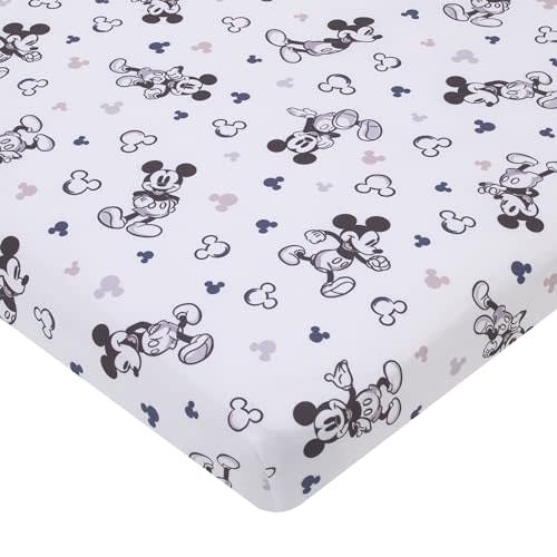 Disney Mickey Mouse Gray, Black, and White Super Soft Nursery Fitted Mini Crib Sheet