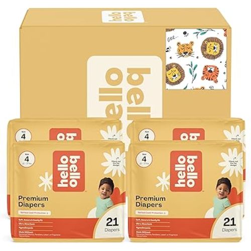Hello Bello Diapers, Size 4 (22-37 lbs) Wild Cats, 84 Count Value Pack of Premium Disposable Baby Diapers, Hypoallergenic with Soft, Cloth-Like Feel