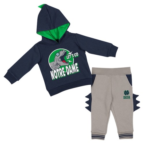 Notre Dame Fighting Irish Colosseum Infant Dino Pullover Hoodie and Pants Set - Navy/Gray