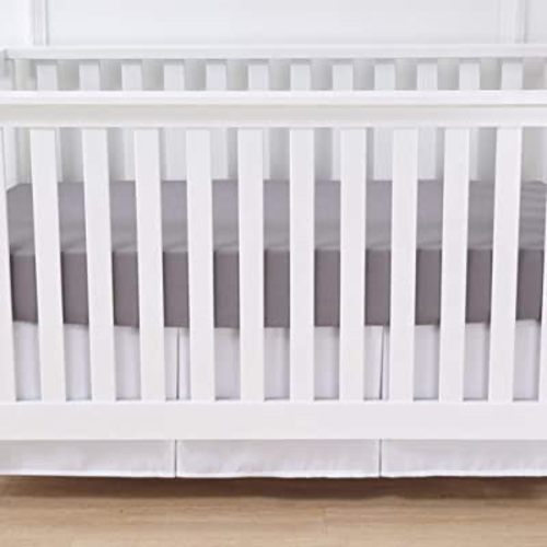 Crib Skirt with Durable Woven Platform for Boy and Girl, 2 Long Sides Pleated, Split Corners Dust Ruffle for Easy Placement Inside of Standard Crib, 14 inches (36cm) Length Drop, White Color