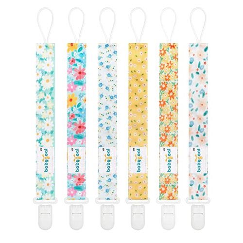 Babygoal Floral Pacifier Clips, 6 Pack Binky Paci Holder Clips and Leash for Boys and Girls Fits for Most Pacifier, Binkie Styles & Baby Teethers & Toys and Gift 6PS31 - chrysanthemum & wildflowers