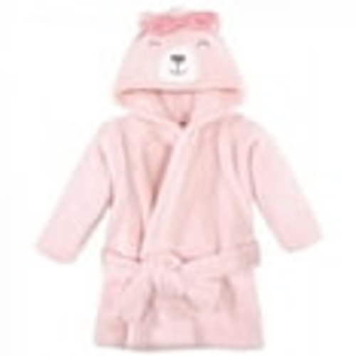 Hudson Baby Infant Girl Plush Animal Face Bathrobes, Bear Girls, 0-9 Months