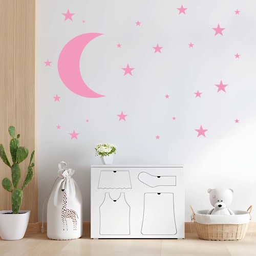 thovorrnl Moon Stars Room Wall Decals Removable Art DIY Vinyl Sticker Wall Decor for Kitchen (Pink)