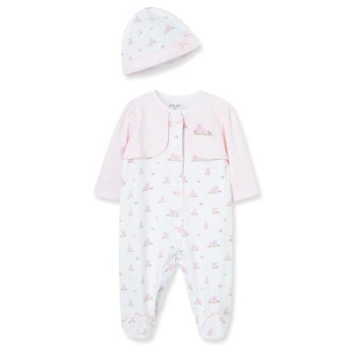 Little Me Clothes for Baby Girls 100% Cotton Scratch-Free Tag Footed One-Piece Romper and Hat Sleeper Set Preemie to 9 Months