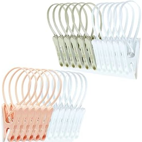 Clothespins 24 Pack Small Mini Clothes Pins with Plastic Rope for Clothesline Cute Sturdy Clothing Closepins Chip Decorative Tiny Photo Clips Decoration Clothes Pins 6 Pink 6 Gray 12 White