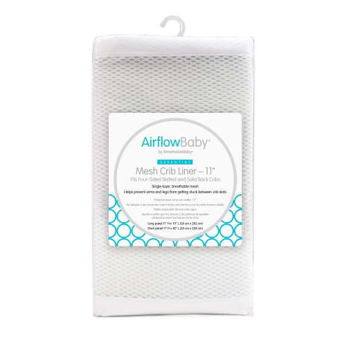 AirflowBaby Mesh Crib Liner, 11", Anti-Bumper, Non-Padded - White