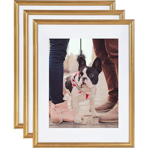 Kate and Laurel Adlynn Wall Picture Frame Set, 14" x 18" matted to 11" x 14", Gold, Set of 3