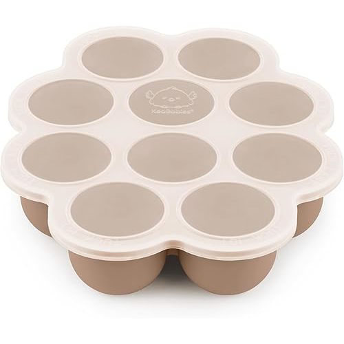 KeaBabies Silicone Baby Food Freezer Tray with Clip-on Lid, 2oz x 10 Pods Baby Food Freezer Molds, Breast Milk Freezer Tray, Dishwasher, Microwave, BPA-Free Baby Food Storage Tray(Chai Latte)