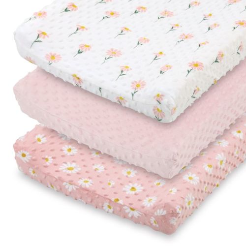 The Peanutshell Changing Pad Cover For Baby Girls, Daisy Plush Minky, Pink