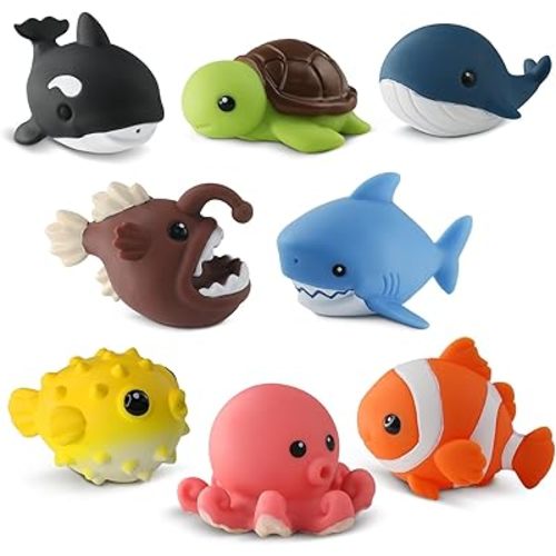 8 PCS Ocean Animal Bath Toys Mold Free Infant Bath Tub Toys for 12 Months - No Hole Bathtub Toys for Toddlers 1-3 Water Pool Toys for Baby Toddler Ages 1+