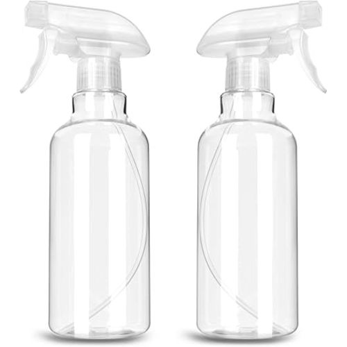 Spray Bottles - Plastic Spray Bottles for Cleaning,Empty Spray Bottle for Plants, Pet, Hair - Refillable Spray Bottle with Adjustable Mist/Stream - 16.9oz/2Pack (Clear)