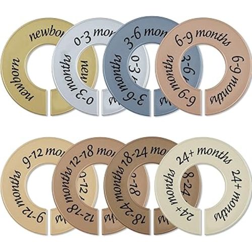 8 Pcs Baby Closet Dividers Unisex Baby Clothes Organizers Clear Labels for Nursery Closet Organizer & Decor Nursery Fits Most Rods(Natural,Earth Stone Color)