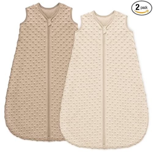 Fleece Baby Sleep Sack 0-6 Months with Plush Dots 1.5 Tog Baby Wearable Blanket with 2-Way Zipper Warm Sleeping Sack for Toddler Infant Newborn - Small, Coffee