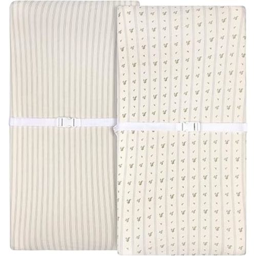 Ely’s & Co. Changing Pad Cover, Diaper Changing Table Sheets, 2 Pack, Cradle Sheet Set for Baby Boys, 100% Jersey Knit Cotton, Blue Linear Berry Leaf Collection, 32”x16”x5”