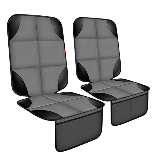 XHYANG Car Seat Protector 1 Pack Car Seat Cushion Mat Thickest Padding,Waterproof 600D Fabric Car Seat Covers for Non-Slip Backing Mesh Pockets for Baby and Pet (Gray, 2 Pcs)