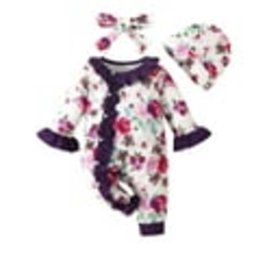 Rgdypko Infant Girls Long Sleeve Floral Prints Pullover Romper Newborn Jumpsuit Clothes Size 0-3 Months