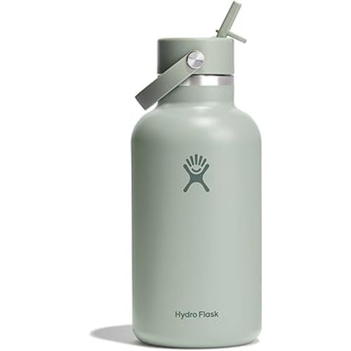 HYDRO FLASK Wide Mouth vacuum insulated stainless steel water bottle with leakproof closeable straw lid for cold water drinks, sports, travel, car and school