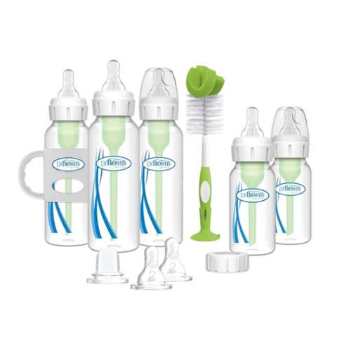 Dr. Brown's Natural Flow® Anti-Colic Options+™ Narrow Bottle to Sippy Gift Set with Soft Silicone Sippy Spout, Removable Silicone Handles, Travel Cap and Bottle Brush